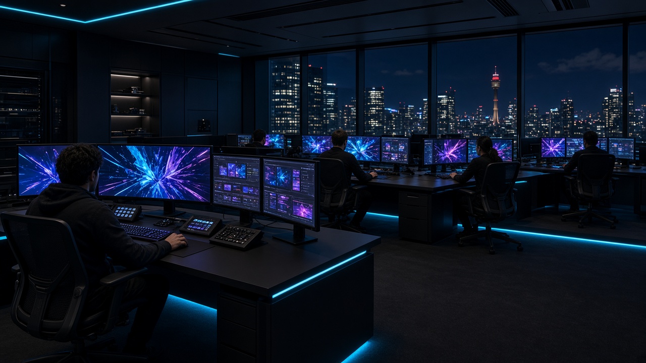 Night editorial floor of the EsportSphereAU desk