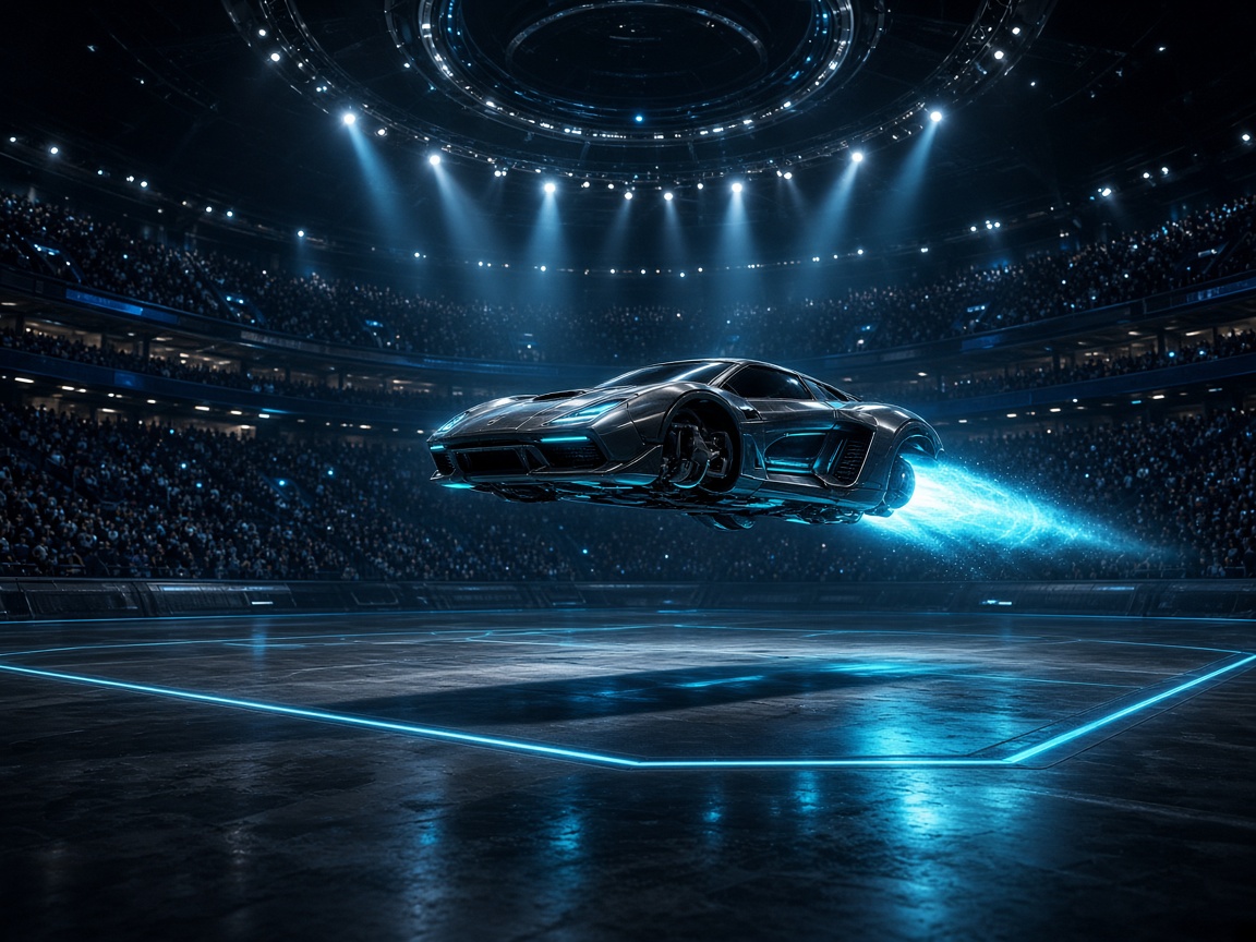 Arena car boosting above a glowing pitch